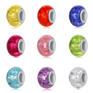 Crackle Resin Large Hole Beads Charms With Silver Metal Core For DIY Bracelet Necklace Making Macaron Color Craft Beads