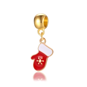 Charm de mitón navideño con patrón de copo de nieve dorado para pulseras