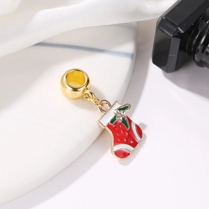 Goldener Weihnachtsstrumpf-Anhänger mit Emaille und Strasssteinen für DIY-Armbänder und Schmuck