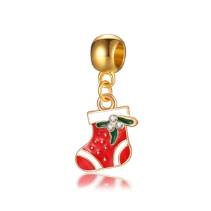 Weihnachtssocke Anhänger Goldlegierung Rot Emaille Hängeperle Mit Zirkonia Für DIY Armband Halskette Schmuck Geschenk