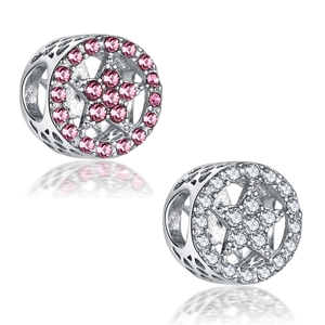 Holle ster charms met roze en witte kristallen voor DIY armbanden maken