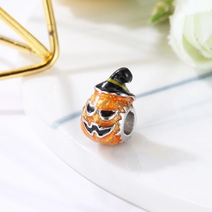 Charm citrouille d'Halloween avec chapeau de sorcière et paillettes pour bracelet