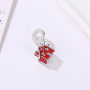 Cartoon roter Hausanhänger aus Silbermetall für DIY-Armbänder und Halsketten-Schmuck