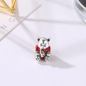 Charming red enamel bear charm in vintage alloy for DIY jewelry and Christmas bracelets