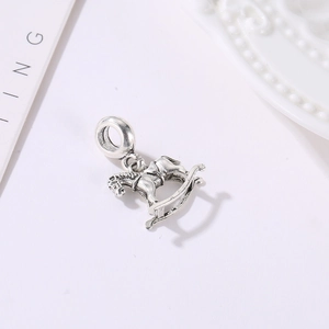 Vintage silver rocking horse pendant charm for DIY necklaces and charm bracelets