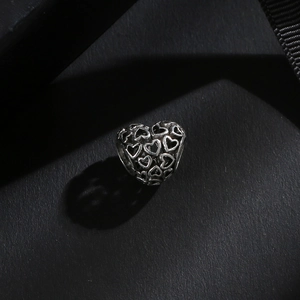 Vintage hollow heart charm bead in antique silver finish for DIY bracelet making