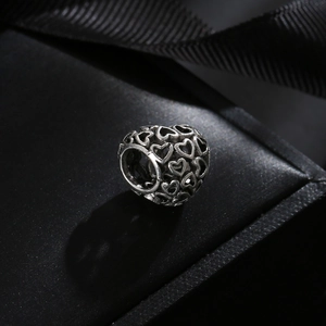 Vintage silver hollow heart charm bead for DIY necklace and bracelet jewelry making