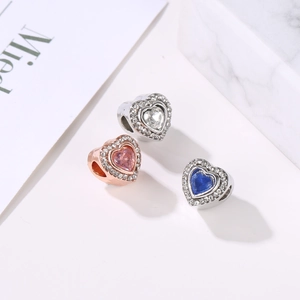 Sparkling heart-shaped DIY charms with pave crystals for Pandora-style bracelets