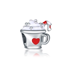 Christmas Hot Cocoa Cup Alloy Charm With Red Heart Enamel White Cream Candy Cane For DIY Bracelet Jewelry Making Gifts