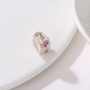 Rosa Kirschblüten Glasperle mit Metallkern für handgefertigte Armbänder