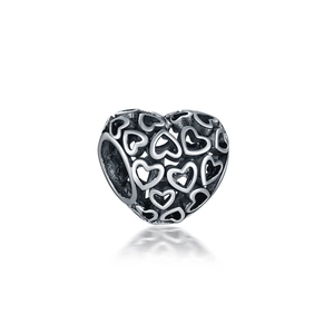 Vintage Antique Silver Hollow Heart Charm Bead Alloy Cutout Design DIY Jewelry Making Accessory For Snake Chain Bracelet Necklace Pendant