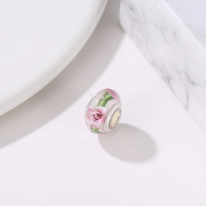 Kirschblüten-Glasperle in Rosa mit Silberkern für DIY Schmuck Armbänder