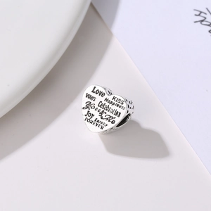 Abalorio de corazón de plata con grabado Love para pulseras y collares DIY joyas