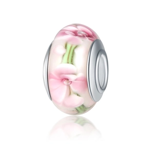 Lampwork Glas Rosa Blume Perle Großes Loch Kirschblüte Charm Für DIY Armband Halskette Schmuckherstellung Damen