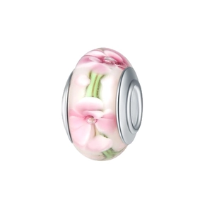Rosa Kirschblüten Glasperle mit Silberkern für DIY Schmuck Armbänder und Halsketten