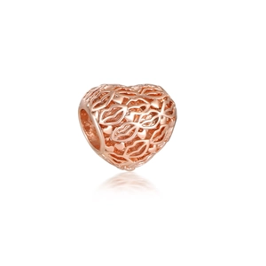 Abalorio de corazón hueco en oro rosa con patrones de labios para pulseras