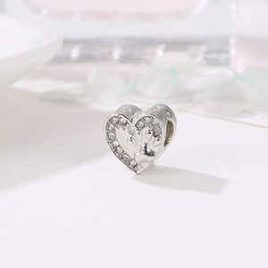 Charm cœur étincelant en argent S925 avec empreinte de patte et zircons transparents