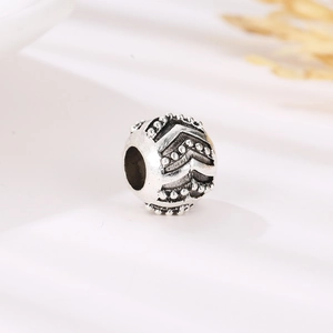 Cuenta espaciadora étnica vintage de plata grabada para creación de joyas artesanales