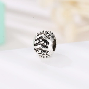 Abalorio espaciador de plata estilo bohemio con diseño de chevron para joyas DIY