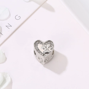 Charm en forme de cœur avec empreinte de patte et zircons pour bracelets DIY