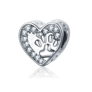 Perle de Charme en Alliage Forme Cœur Empreinte de Patte Avec Zirconium Pour Bracelets Colliers DIY Bijoux Femme Cadeau