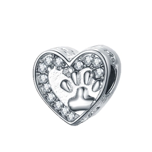 Charme en cœur avec empreinte de patte et zircons cubiques brillants pour bracelet