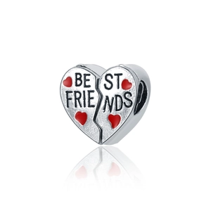 Ασημένιο μενταγιόν καρδιά Best Friends με κόκκινες καρδιές και γυαλισμένη αντανάκλαση