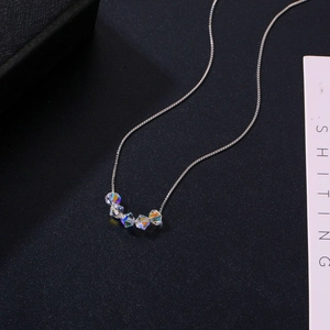Minimalist S925 silver necklace with five iridescent Austrian crystal pendants for women