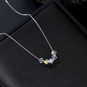 Minimalist s925 silver necklace featuring five faceted Austrian iridescent crystal beads