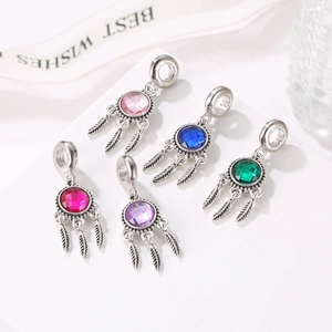 Ethnic feather dreamcatcher charms with colorful gems for DIY bracelets and necklaces