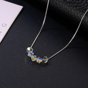 Minimalist 925 Sterling Silver Austrian Crystal Bead Clavicle Necklace For Women Rainbow Box Chain Fashion Jewelry Gift