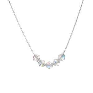 Minimalist S925 silver box chain necklace with five iridescent aurora crystal beads