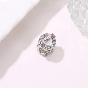 Charm a cuore in argento con smalto bianco e zirconi colorati per bracciali