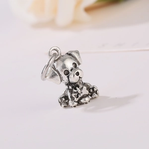 Retro silver cartoon dog charm pendant for DIY jewelry bracelets and necklaces