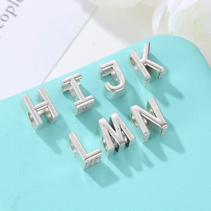 Cuentas de letras plateadas H a N para collares DIY y pulseras de joyería artesanal