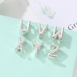 Colgantes de letras plateadas pulidas U-Z para creación de joyas DIY y collares