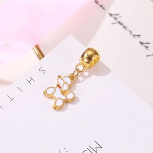 Golden poodle puppy charm pendant with white enamel for DIY charm bracelets and necklaces