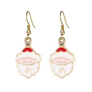 Detail view of festive Santa Claus earrings with red enamel and small sparkling crystals