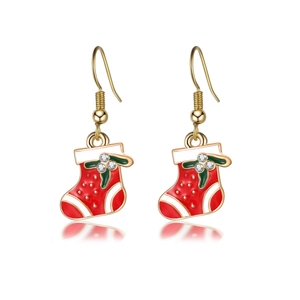 Orecchini pendenti a calza di Natale dorati con smalto rosso e dettagli in strass lucidi