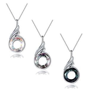 Elegant peacock crystal pendant necklace in silver for women, 3 colors set with fine zircons