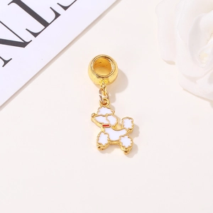 Cartoon poodle charm pendant in gold metal and white enamel for DIY jewelry making