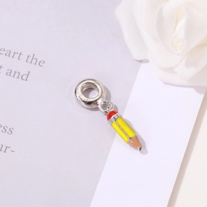 Cute pencil shaped enamel bead pendant for DIY bracelet jewelry with white rose petals