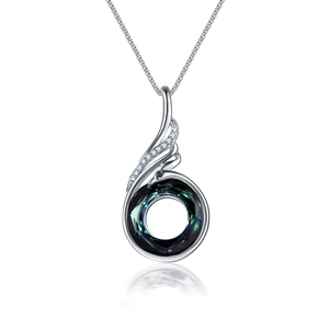 Elegant silver peacock necklace with Austrian gradient crystal and sparkling pavé crystals