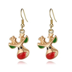 Christmas reindeer hook earrings with golden finish and red festive details