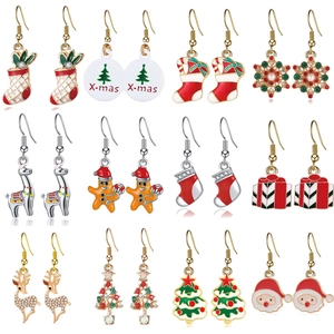 Kerst Emaille Druppel Olie Oorbellen Feestelijke Kerstman Rendier Sneeuwvlok Boom Sok Legering Sieraden Voor Vrouwen