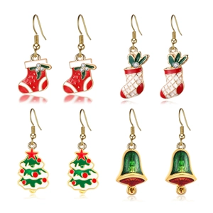 Orecchini Pendenti in Lega di Smalto a Forma di Albero di Natale Campana Calza per Donna Strass Gioielli per Feste Natalizie Regalo