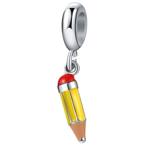 Cartoon enamel pencil charm in bright yellow and silver for DIY bracelet and necklace