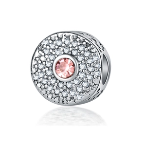 Charm rotondo in lega argento con gemma rosa e cristalli per gioielli DIY