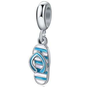 Blau-weiß gestreifter Flip-Flop Anhänger aus 925 Silber für Urlaubs Armbänder