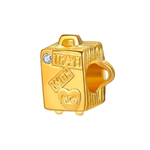 Ciondolo valigia dorata con incisione Travel With Mom e zircone per bracciali DIY